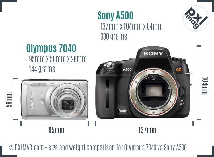 Olympus 7040 vs Sony A500 size comparison