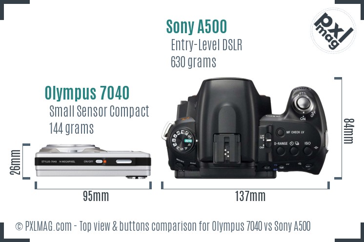 Olympus 7040 vs Sony A500 top view buttons comparison