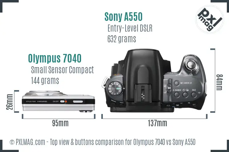 Olympus 7040 vs Sony A550 top view buttons comparison