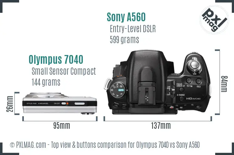 Olympus 7040 vs Sony A560 top view buttons comparison