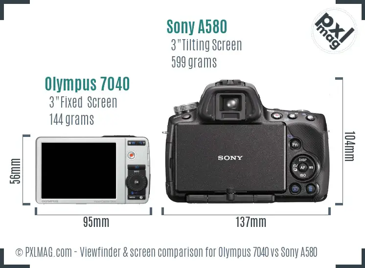 Olympus 7040 vs Sony A580 Screen and Viewfinder comparison