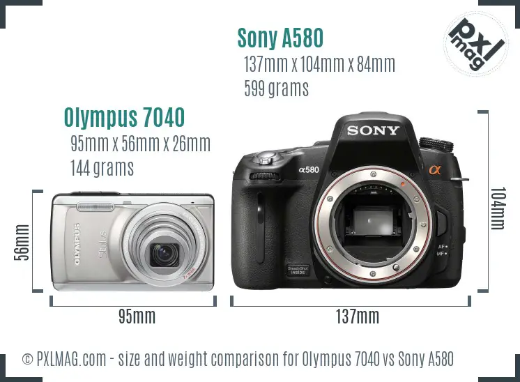 Olympus 7040 vs Sony A580 size comparison