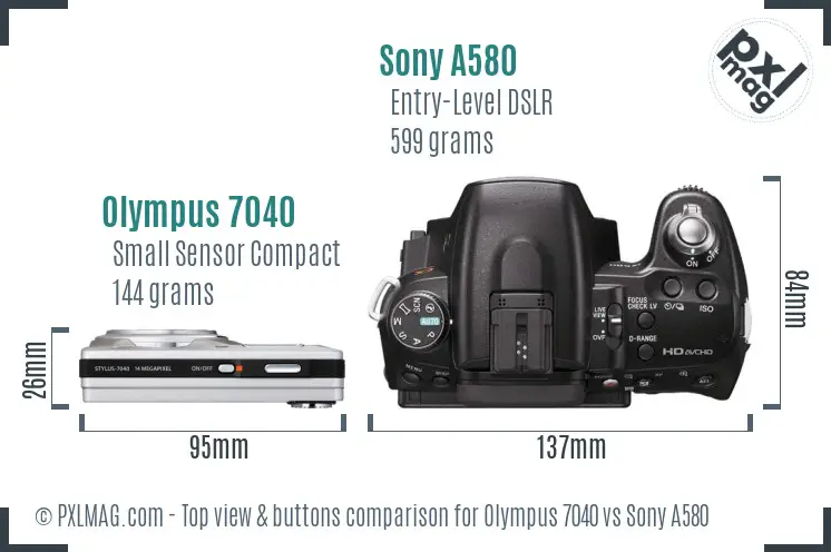 Olympus 7040 vs Sony A580 top view buttons comparison