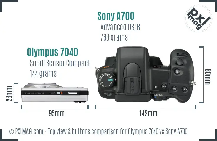 Olympus 7040 vs Sony A700 top view buttons comparison