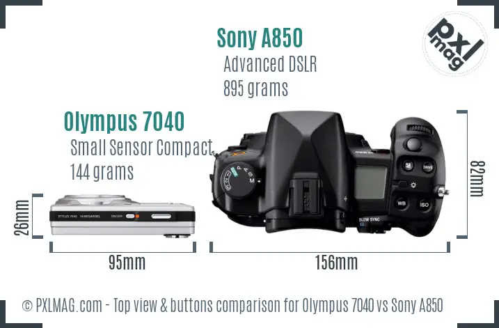 Olympus 7040 vs Sony A850 top view buttons comparison