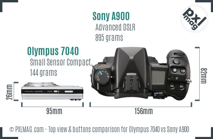 Olympus 7040 vs Sony A900 top view buttons comparison