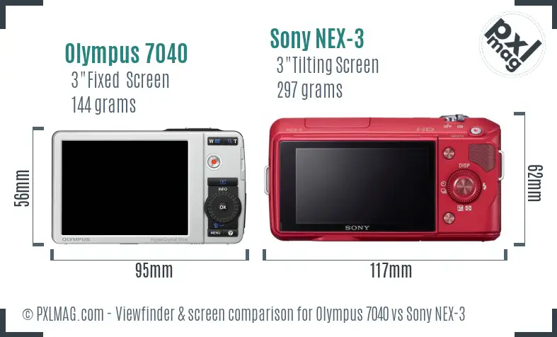 Olympus 7040 vs Sony NEX-3 Screen and Viewfinder comparison