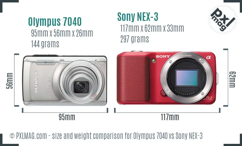 Olympus 7040 vs Sony NEX-3 size comparison