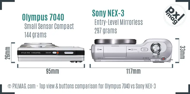 Olympus 7040 vs Sony NEX-3 top view buttons comparison