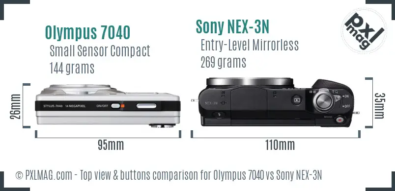 Olympus 7040 vs Sony NEX-3N top view buttons comparison