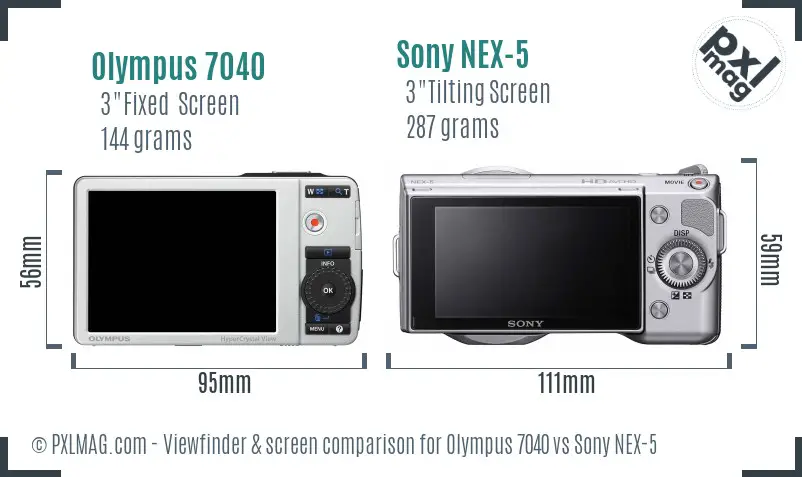 Olympus 7040 vs Sony NEX-5 Screen and Viewfinder comparison