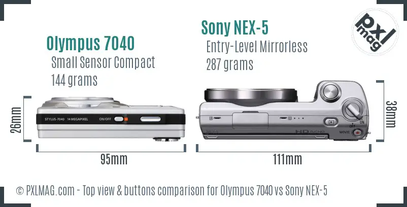 Olympus 7040 vs Sony NEX-5 top view buttons comparison