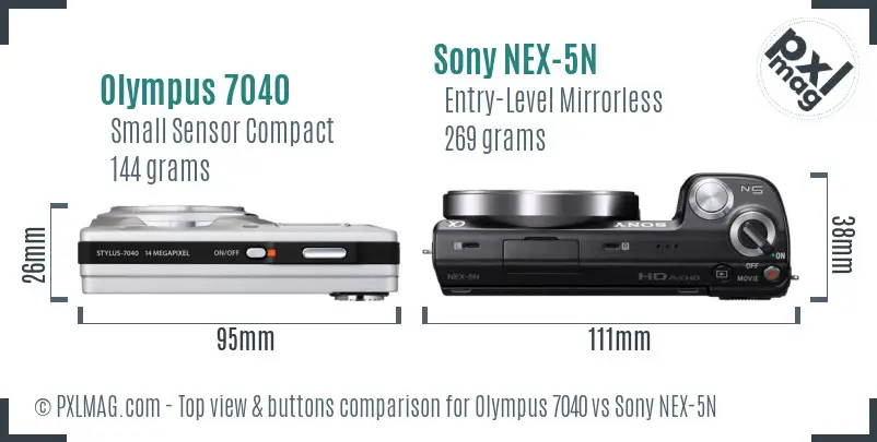 Olympus 7040 vs Sony NEX-5N top view buttons comparison