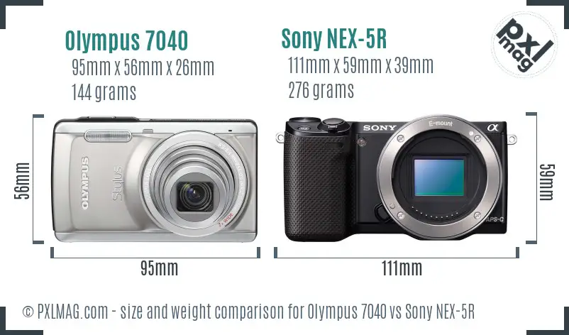 Olympus 7040 vs Sony NEX-5R size comparison