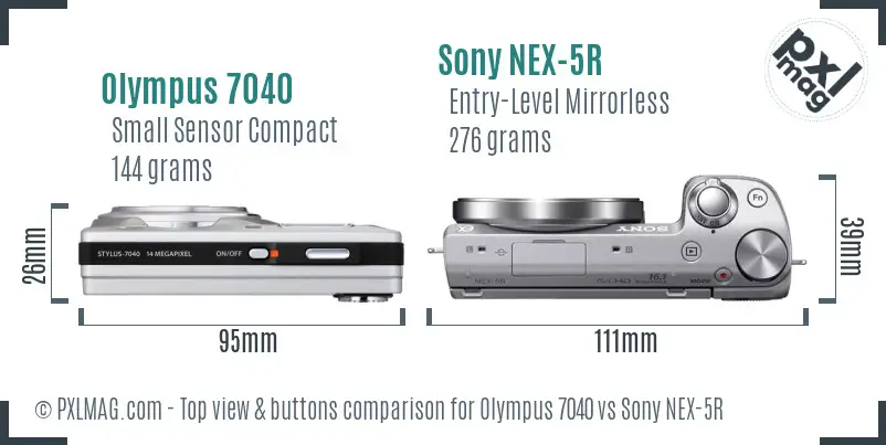 Olympus 7040 vs Sony NEX-5R top view buttons comparison