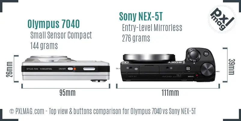 Olympus 7040 vs Sony NEX-5T top view buttons comparison Olympus 7040 vs Sony NEX-5T top view buttons comparison