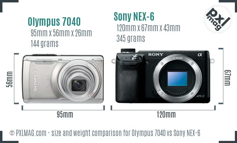 Olympus 7040 vs Sony NEX-6 size comparison