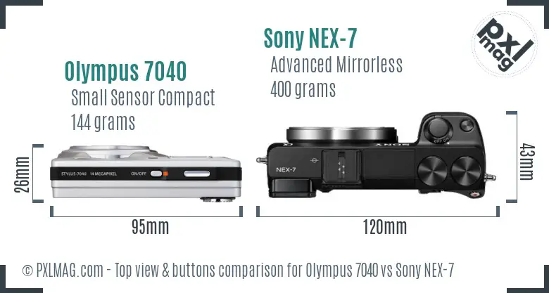 Olympus 7040 vs Sony NEX-7 top view buttons comparison