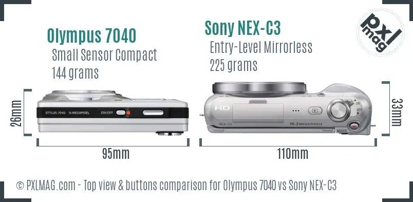 Olympus 7040 vs Sony NEX-C3 top view buttons comparison