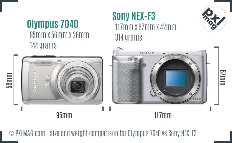 Olympus 7040 vs Sony NEX-F3 size comparison