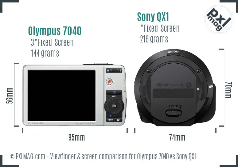 Olympus 7040 vs Sony QX1 Screen and Viewfinder comparison