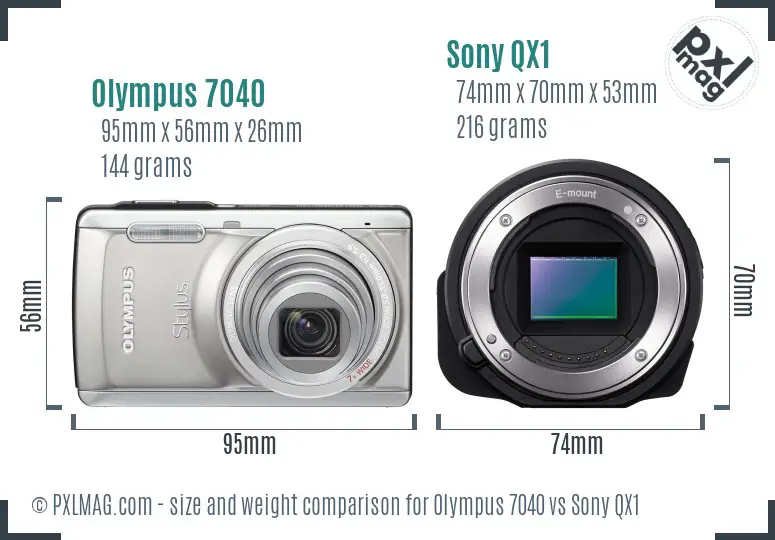 Olympus 7040 vs Sony QX1 size comparison