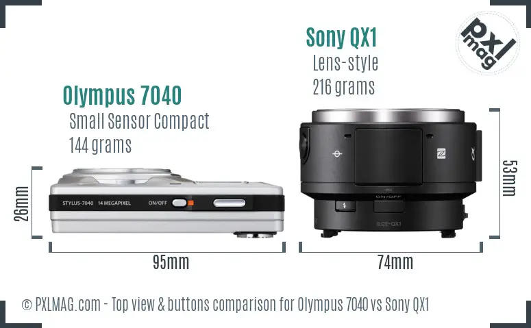 Olympus 7040 vs Sony QX1 top view buttons comparison