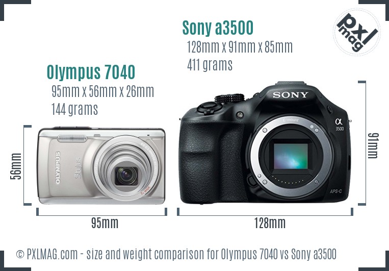 Olympus 7040 vs Sony a3500 size comparison
