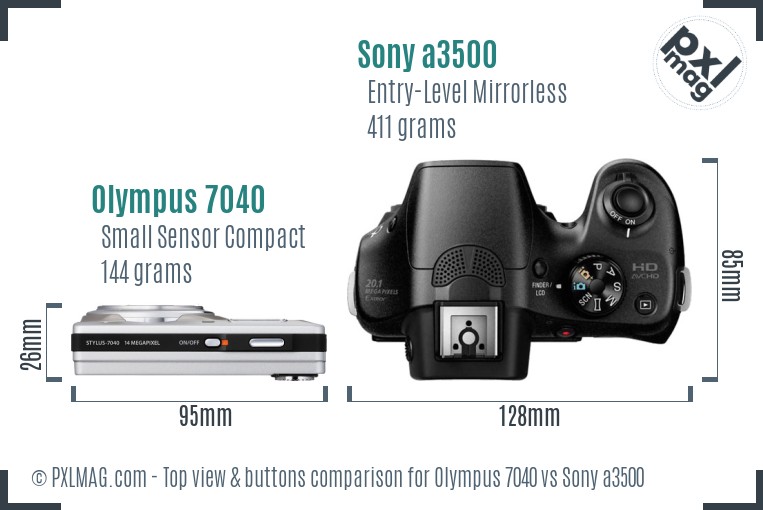 Olympus 7040 vs Sony a3500 top view buttons comparison