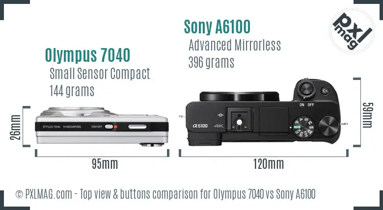 Olympus 7040 vs Sony A6100 top view buttons comparison Olympus 7040 vs Sony A6100 top view buttons comparison