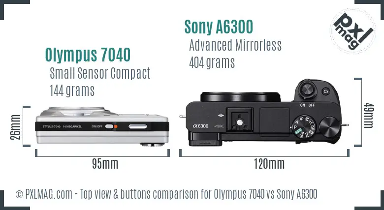 Olympus 7040 vs Sony A6300 top view buttons comparison