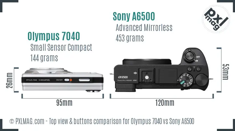 Olympus 7040 vs Sony A6500 top view buttons comparison