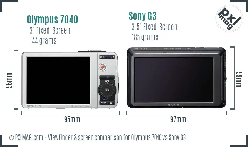 Olympus 7040 vs Sony G3 Screen and Viewfinder comparison