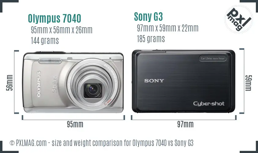 Olympus 7040 vs Sony G3 size comparison
