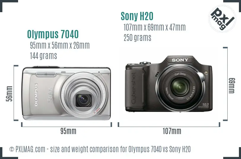 Olympus 7040 vs Sony H20 size comparison
