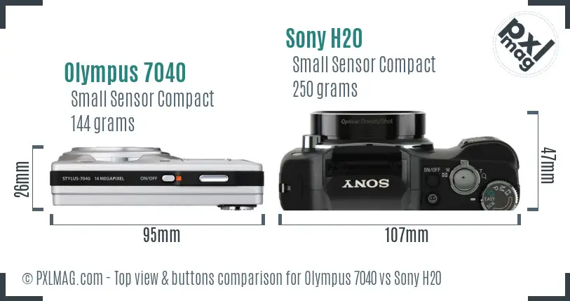 Olympus 7040 vs Sony H20 top view buttons comparison
