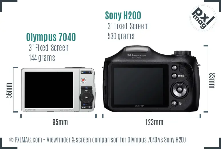 Olympus 7040 vs Sony H200 Screen and Viewfinder comparison