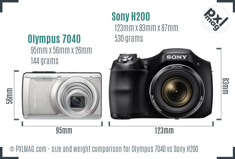 Olympus 7040 vs Sony H200 size comparison