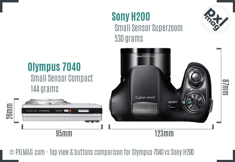 Olympus 7040 vs Sony H200 top view buttons comparison