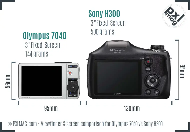 Olympus 7040 vs Sony H300 Screen and Viewfinder comparison