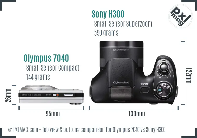 Olympus 7040 vs Sony H300 top view buttons comparison