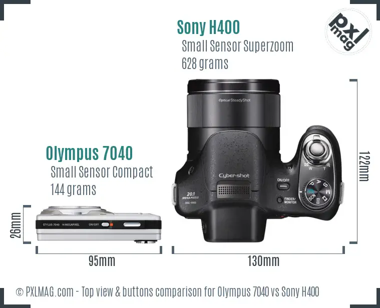 Olympus 7040 vs Sony H400 top view buttons comparison