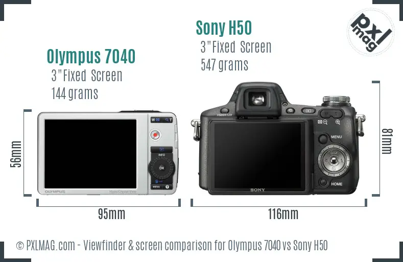 Olympus 7040 vs Sony H50 Screen and Viewfinder comparison
