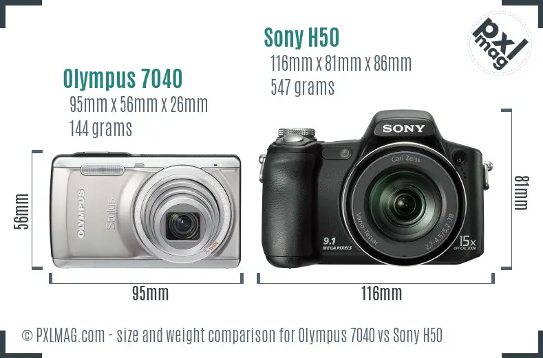Olympus 7040 vs Sony H50 size comparison