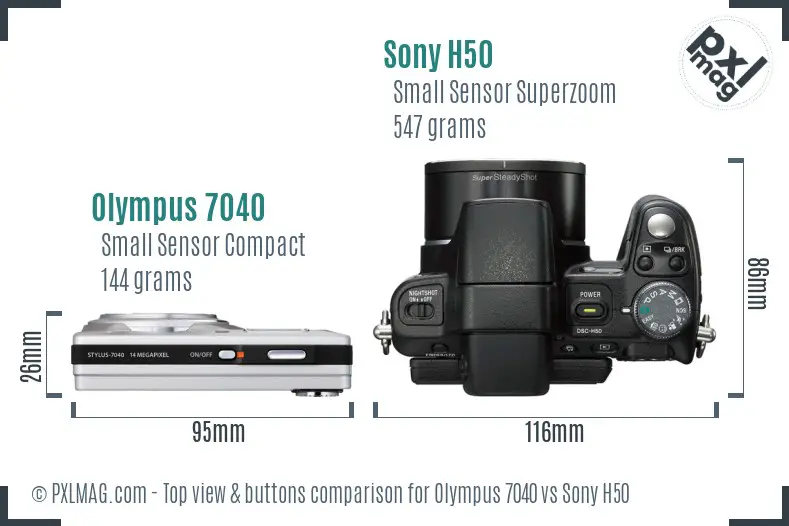 Olympus 7040 vs Sony H50 top view buttons comparison