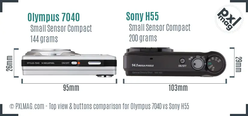 Olympus 7040 vs Sony H55 top view buttons comparison