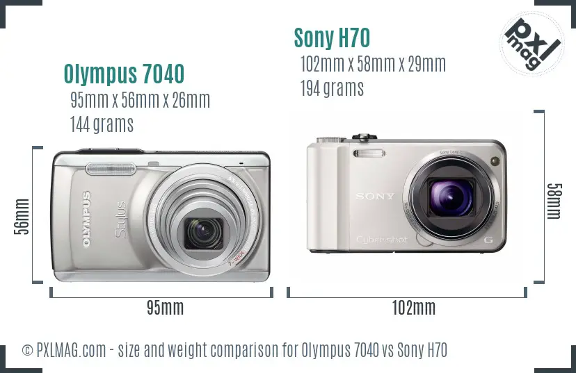 Olympus 7040 vs Sony H70 size comparison