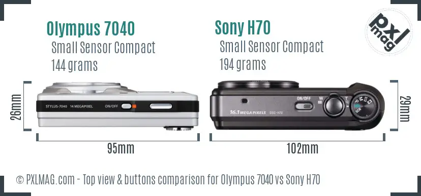 Olympus 7040 vs Sony H70 top view buttons comparison