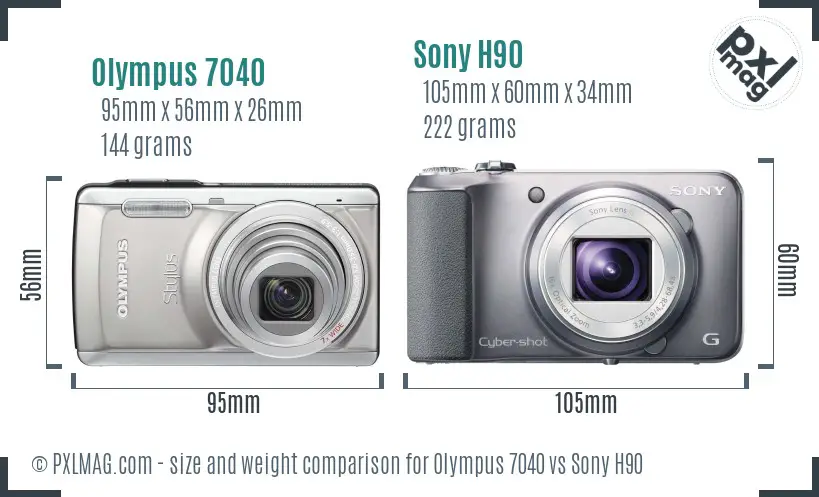 Olympus 7040 vs Sony H90 size comparison