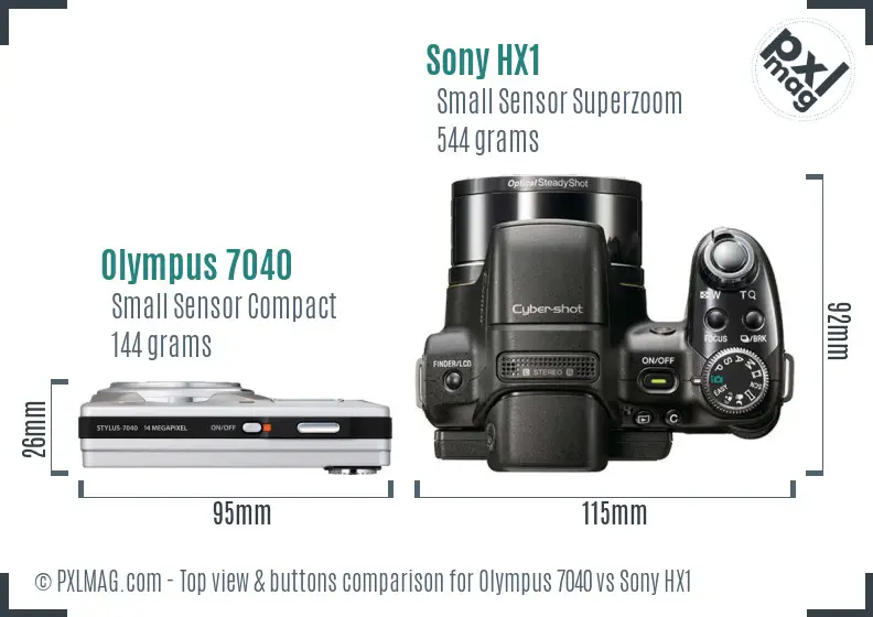 Olympus 7040 vs Sony HX1 top view buttons comparison